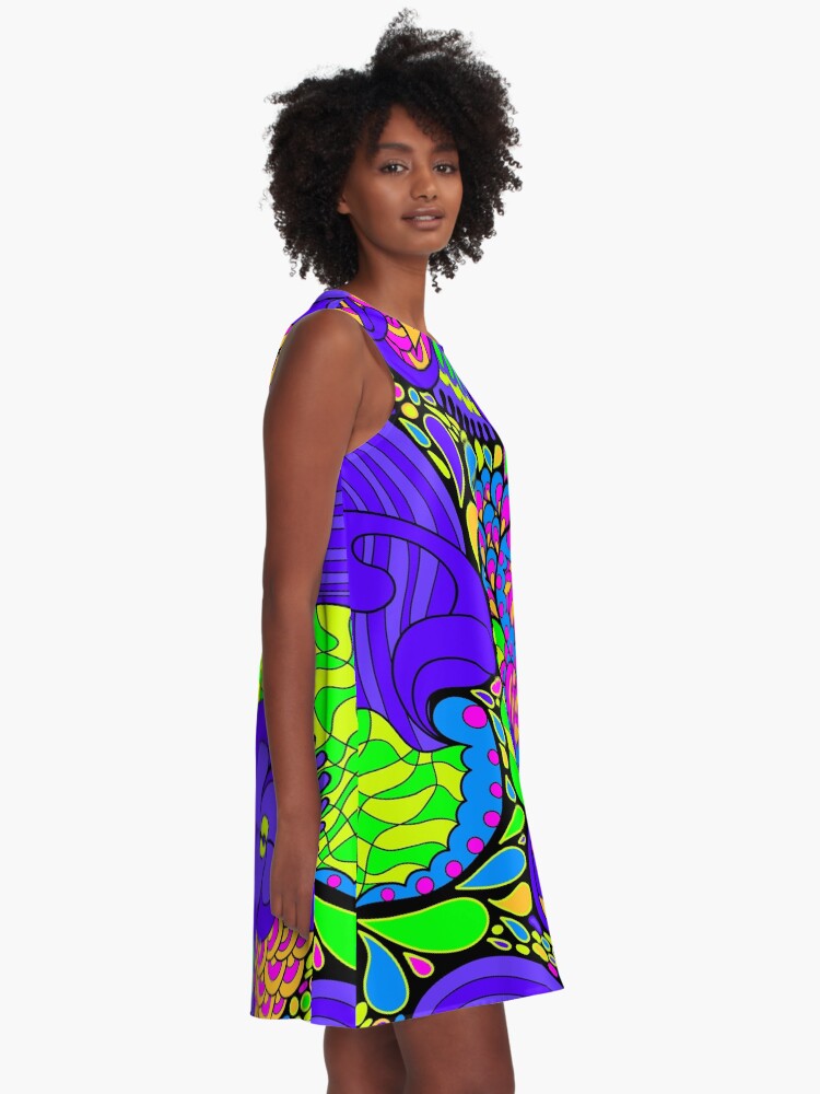 Alternate view of 60s hippie psychedelic pattern A-Line Dress