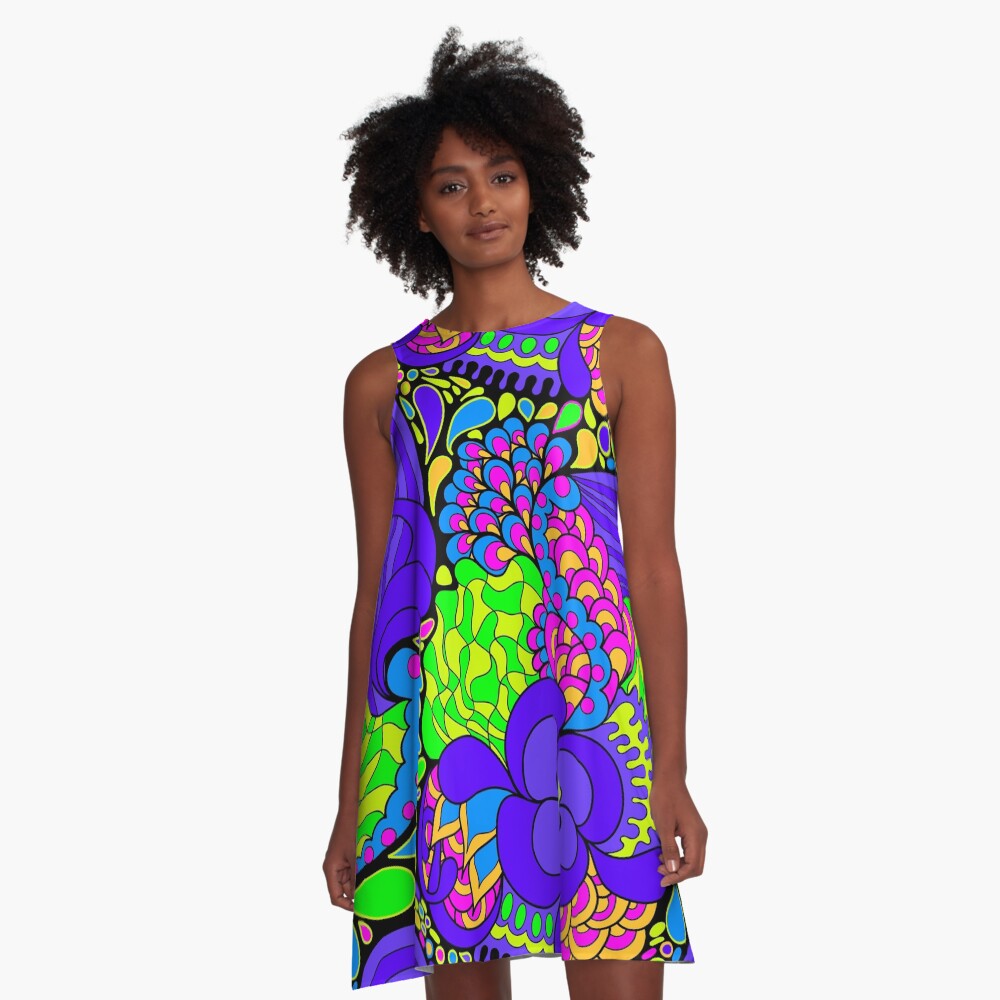 60s hippie psychedelic pattern A-Line Dress
