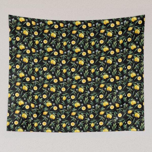 Item preview, Lemon Pattern Beige Black and Orange Abstract Flower Art designed and sold by alchemytree.