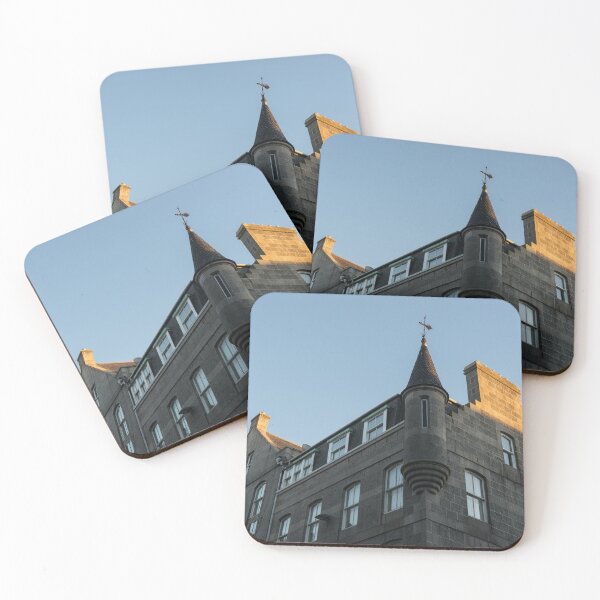 Item preview, Silver City Architecture - Aberdeen Facade with a Whimsical Tower at Sunrise designed and sold by Georgia Mizuleva.