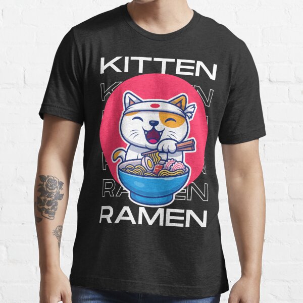 Kitten Cat Eating Ramen Cute Noodles Kawaii Cat Japanese Cat Eating Ramen T Shirt For Sale By 1071