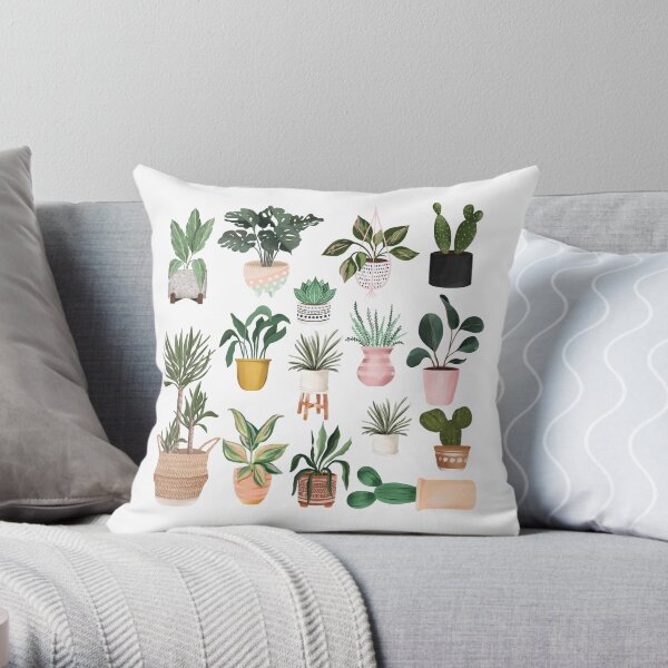 Plant Lovers Watercolor Potted Plants Throw Pillow