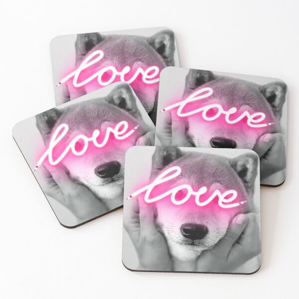 Item preview, Shiba Love Black and White Shiba Inu Photo with Neon Pink Love Sign designed and sold by MarikaJohnson.