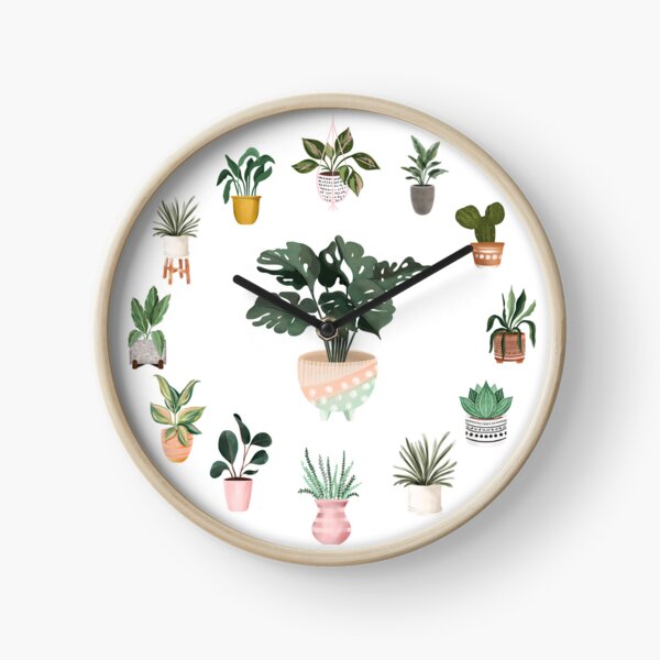Fun & Colorful Bohemian Watercolor Potted House Plants Clock