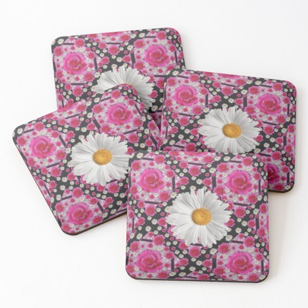 Item preview, WHITE SHASTA DAISY FUCHSIA PINK ROSE PATTERNS  designed and sold by sharlesart.