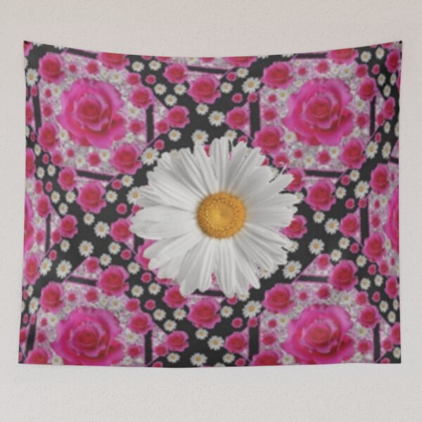 Item preview, WHITE SHASTA DAISY FUCHSIA PINK ROSE PATTERNS  designed and sold by sharlesart.