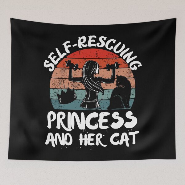 Item preview, Self rescuing princess and her cat sunset black background designed and sold by Chaos-Touch.