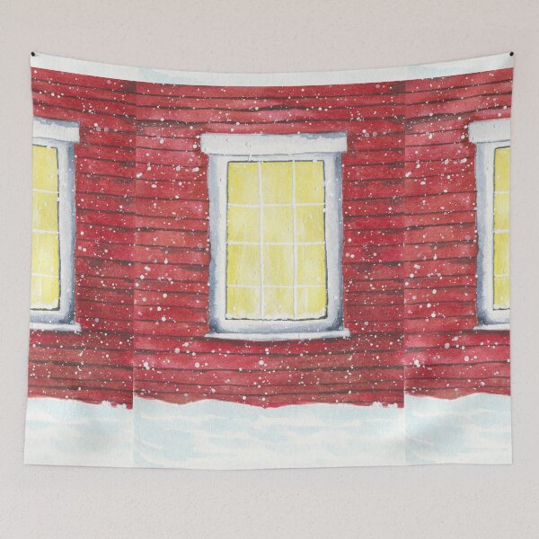 Item preview, Snowy Red Window Painting Design designed and sold by galleasstudio.