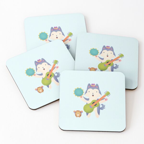 Item preview, Husky Musician with Guitar and Tamborine - Cute Dog Illustration -  Black designed and sold by squigglin.