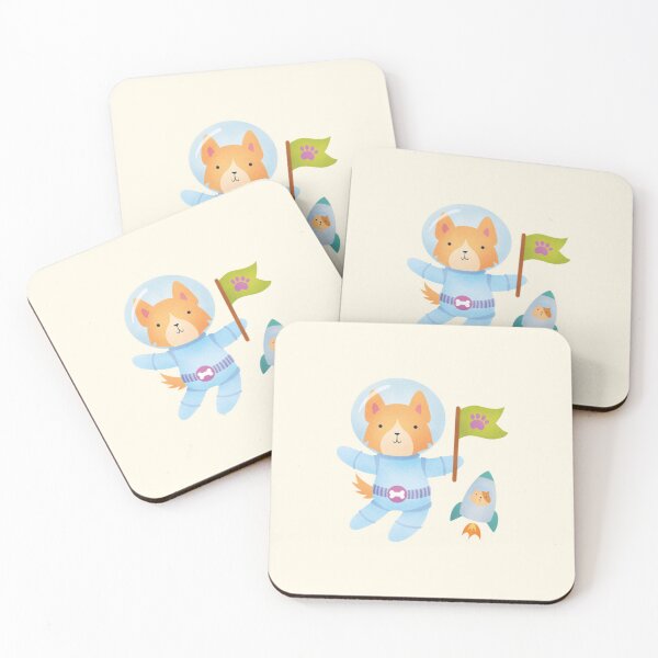 Item preview, Border Collie Astronaut in Space - Cute Dog Illustration - Orange/Red designed and sold by squigglin.