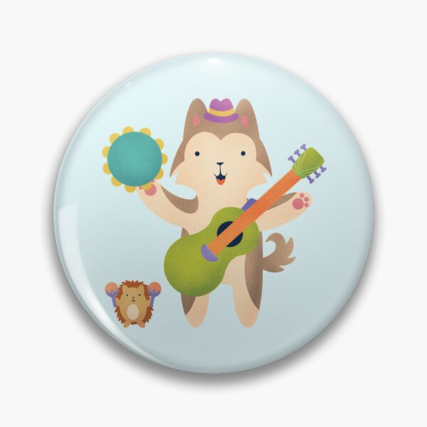 Item preview, Husky Musician with Guitar and Tamborine - Cute Dog Illustration -  Brown designed and sold by squigglin.