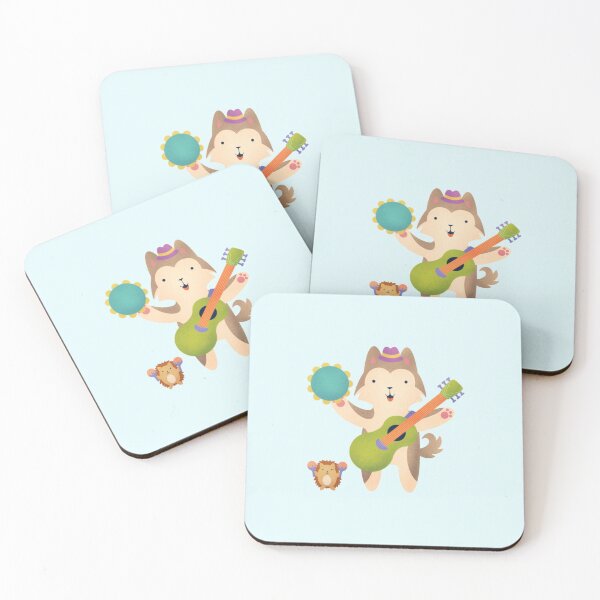 Item preview, Husky Musician with Guitar and Tamborine - Cute Dog Illustration -  Brown designed and sold by squigglin.