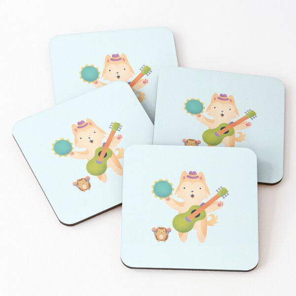 Item preview, Husky Musician with Guitar and Tamborine - Cute Dog Illustration - Cream/Beige designed and sold by squigglin.