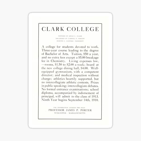 Item preview, Clark University Vintage 1910 Advertisement - Worcester, Massachusetts  designed and sold by Nostalgia Tees, Stickers, Art & More.