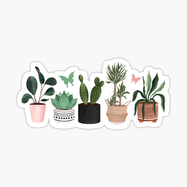 Boho Watercolor Potted Houe Plants Sticker