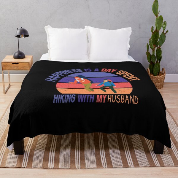 Item preview, Happiness Is A Day Spent Hiking With My Husband Funny Colorful Retro Vintage Sunset Distressed Hiking Lovers Gift designed and sold by pedrored369.