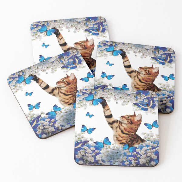 Item preview, Bengal cat blue and white flowers  designed and sold by MobertsonArt.