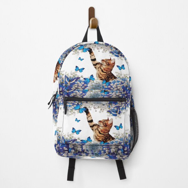 Artikelvorschau, Blaue und weiße Blumen der Bengal-Katze entworfen und verkauft von MobertsonArt.