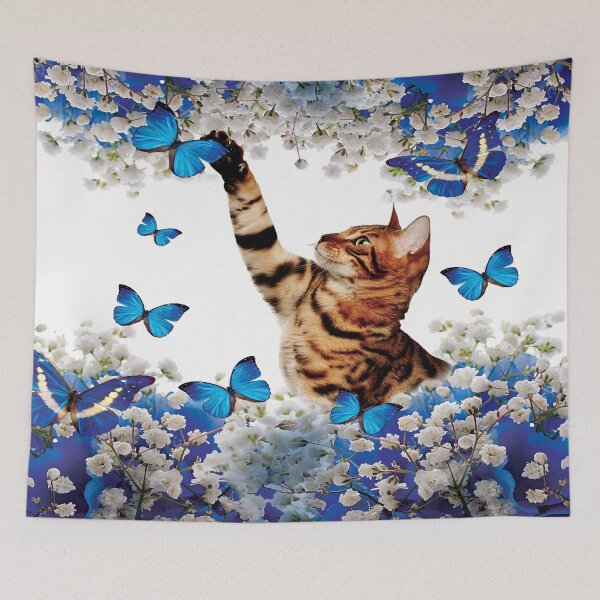 Artikelvorschau, Blaue und weiße Blumen der Bengal-Katze entworfen und verkauft von MobertsonArt.