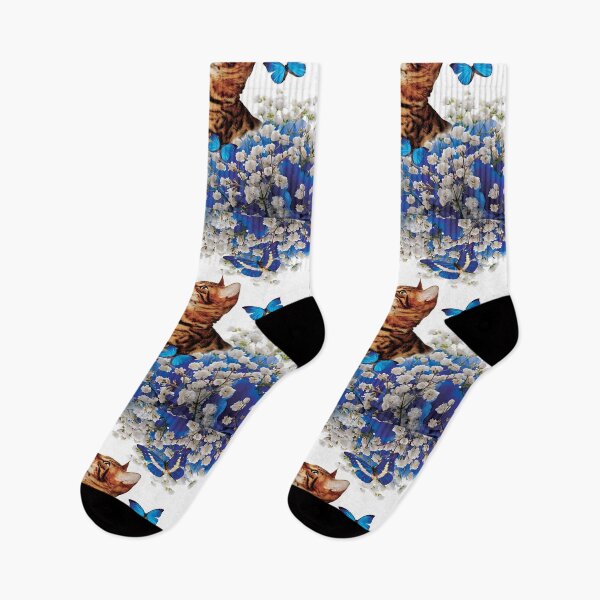 Item preview, Bengal cat blue and white flowers  designed and sold by MobertsonArt.