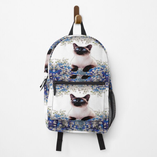Item preview, Siamese Cat blue and white flowers designed and sold by MobertsonArt.