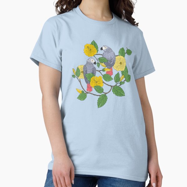 Item preview, African Grey Parrots and Yellow Flowers designed and sold by Jacqueline Hurd.