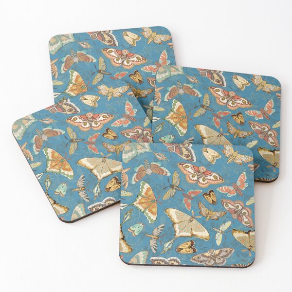 Item preview, Butterflies and Moths on a blue foliage background, larger scale designed and sold by Silver Steer Design.