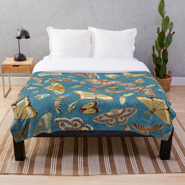 Item preview, Butterflies and Moths on a blue foliage background, larger scale designed and sold by Silver Steer Design.