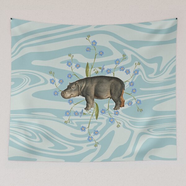 Item preview, Vintage Hippopotamus with Flowers designed and sold by Trish Dish.