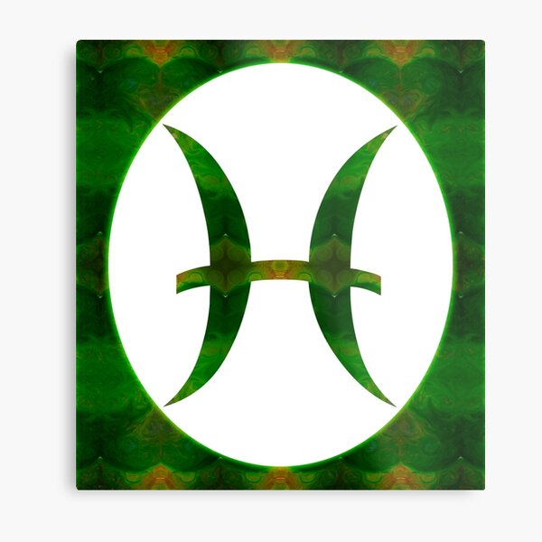 Pices Symbol and Heart Chakra Abstract Spiritual Artwork Metal Print