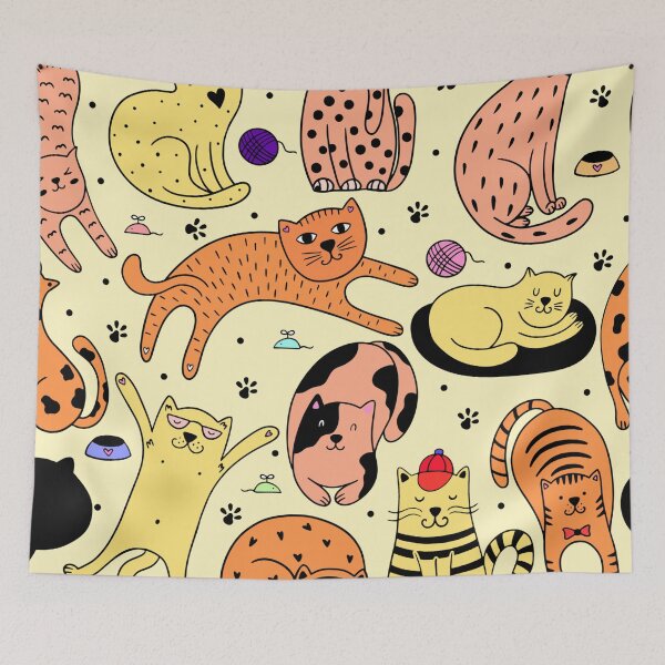 Item preview, Colorful Cute Cat Doodle Seamless Pattern designed and sold by quinellie.