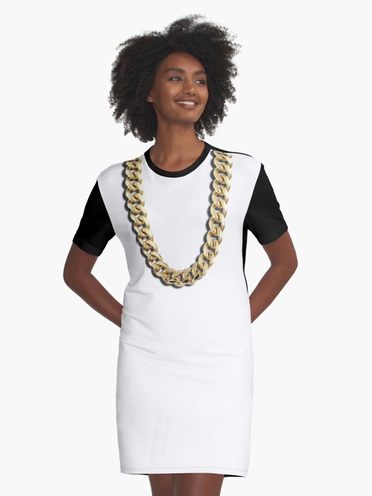 black dress with gold chains