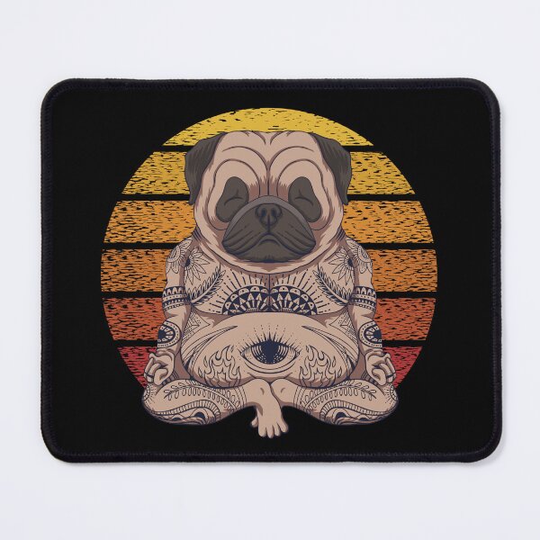 Item preview, Cute Tatted Zen Yoga Pug with a distressed retro sunset design designed and sold by Auntieck.