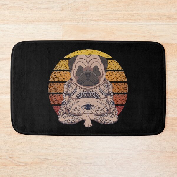 Item preview, Cute Tatted Zen Yoga Pug with a distressed retro sunset design designed and sold by Auntieck.