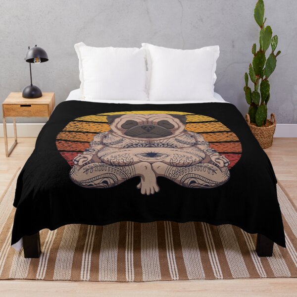 Item preview, Cute Tatted Zen Yoga Pug with a distressed retro sunset design designed and sold by Auntieck.