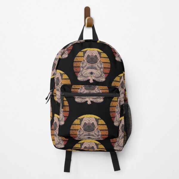 Item preview, Cute Tatted Zen Yoga Pug with a distressed retro sunset design designed and sold by Auntieck.