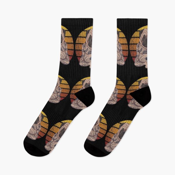 Item preview, Cute Tatted Zen Yoga Pug with a distressed retro sunset design designed and sold by Auntieck.