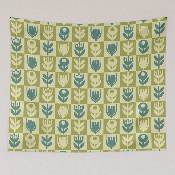 Item preview, Blomma, Retro Flower Checkered Pattern - Retro Styles designed and sold by BesanoStyle.