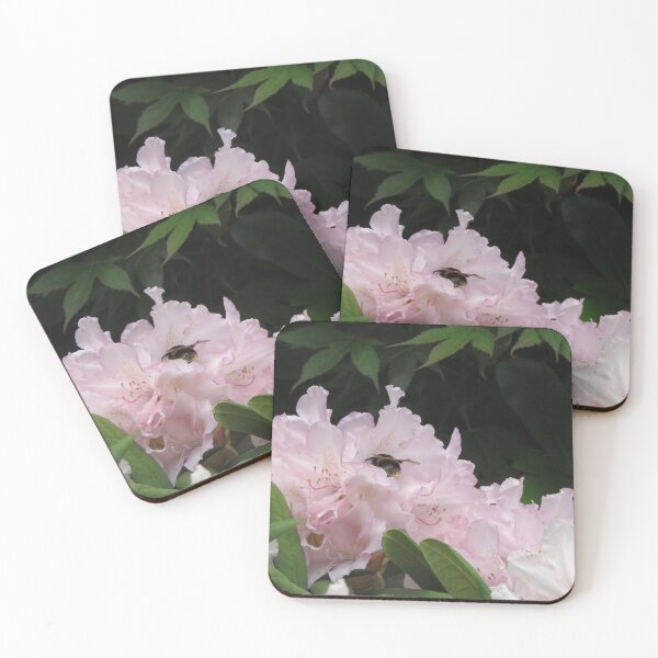 Item preview, Pink Rhododendrons - Beige Black And Pink Abstract Flower Art - Bumblebees designed and sold by Oz64.