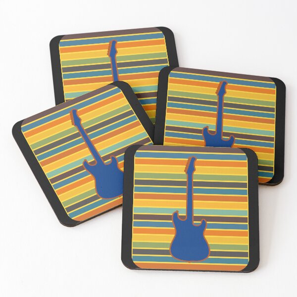 Item preview, Electric Guitar Blue Silhouette Retro Stripe Background designed and sold by artfulnotebook.