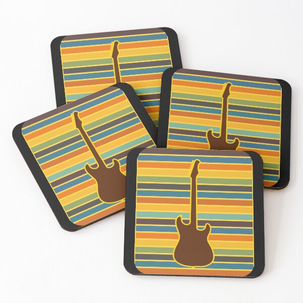 Item preview, Electric Guitar Brown Silhouette Retro Stripe Background designed and sold by artfulnotebook.