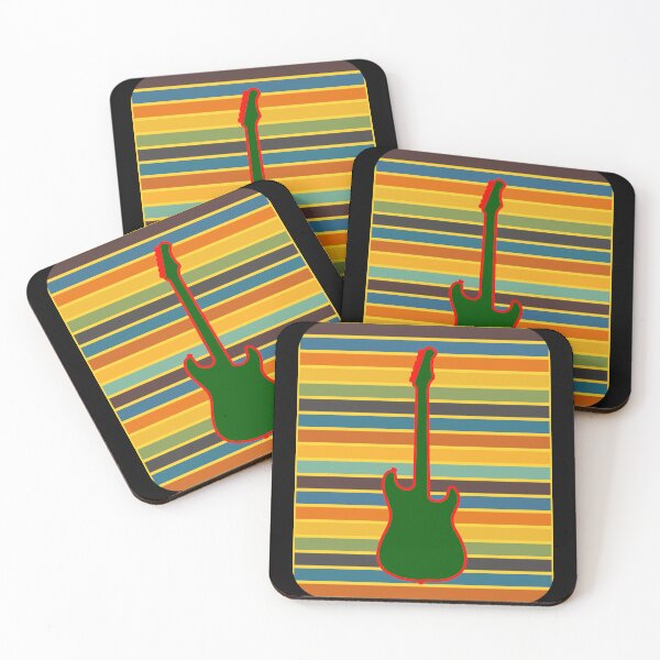 Item preview, Electric Guitar Green Silhouette Retro Stripe Background designed and sold by artfulnotebook.