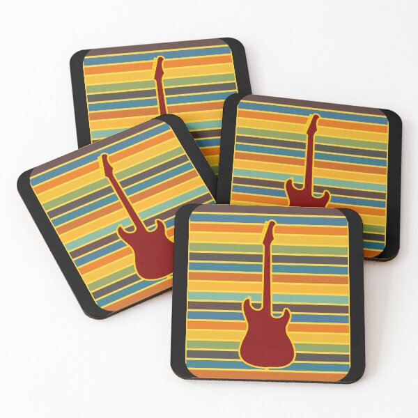 Item preview, Electric Guitar Maroon Silhouette Retro Stripe Background designed and sold by artfulnotebook.