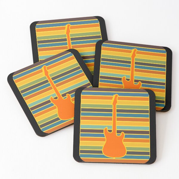 Item preview, Electric Guitar Orange Silhouette Retro Stripe Background designed and sold by artfulnotebook.