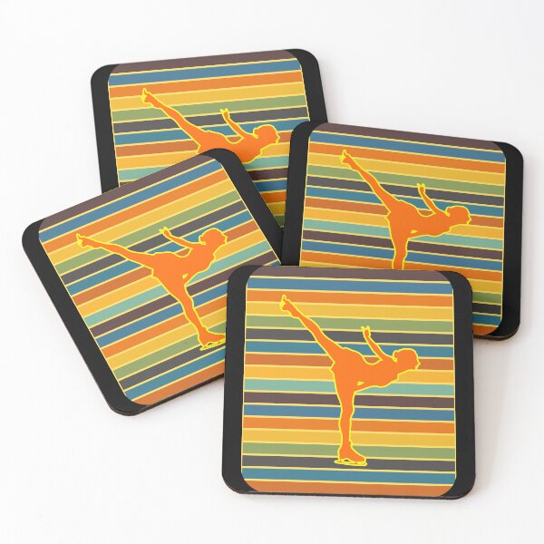 Item preview, Figure Skater Orange Silhouette Retro Stripe Background designed and sold by artfulnotebook.