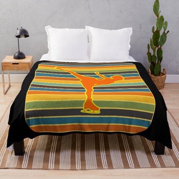 Item preview, Figure Skater Orange Silhouette Retro Stripe Background designed and sold by artfulnotebook.