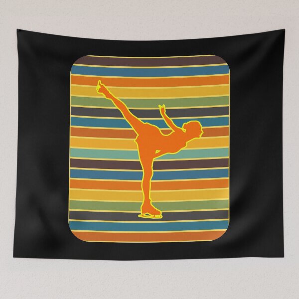 Item preview, Figure Skater Orange Silhouette Retro Stripe Background designed and sold by artfulnotebook.