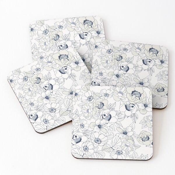 Item preview, White poppies with navy blue designed and sold by SisterlyLove.