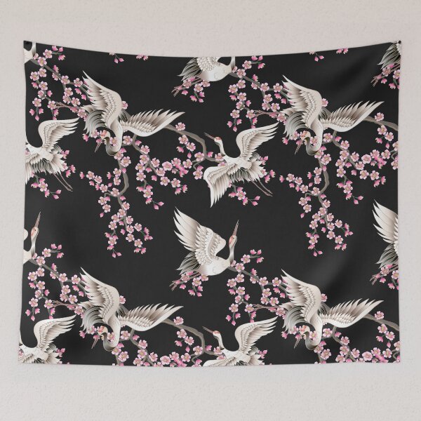 Item preview, Pink cherry blossom white Japanese crane designed and sold by SweetTea4U.