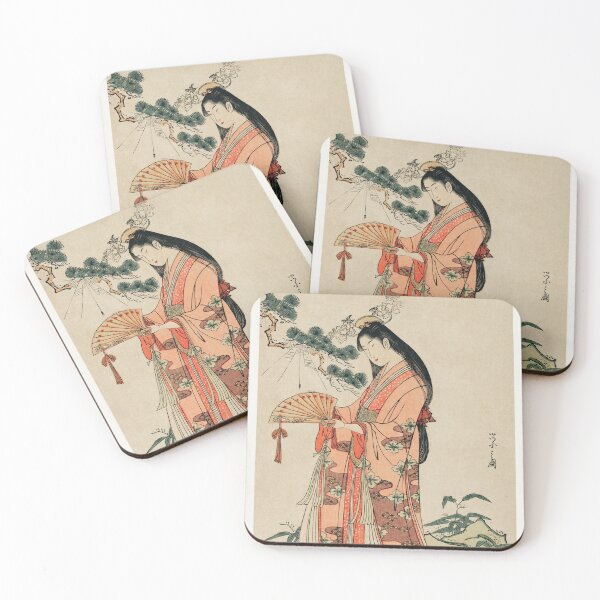 Item preview, Traditional Japanese Woman catching a Spider with a Fan- Ukiyo-e Illustration designed and sold by FrostMintStudio.
